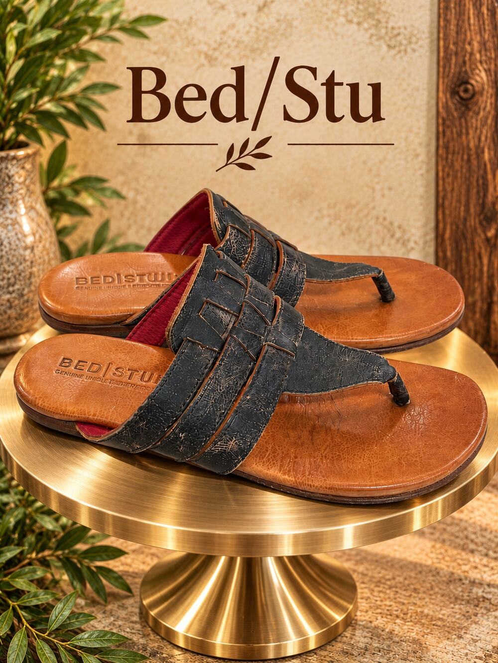 Bed Stu Black Embossed Leather Woven Strap Thong Sandals Women’s 8